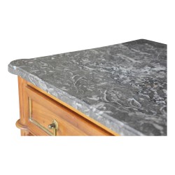 Kommode aus Mahagoni auf Eichenholz mit grauer Marmorplatte. Vier Schubladen.